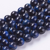 Honeyhandy Natural Tiger Eye Beads Strands, Grade A, Dyed & Heated, Round, Medium Blue, 8mm, Hole: 1mm, about 48pcs/strand, 15.75 inch
