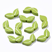 Honeyhandy Spray Painted Natural Wood Beads, Printed, Leaf, Lime Green, 9x21x4.5mm, Hole: 1.8mm