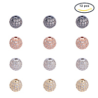 PandaHall Elite 12 Pcs 8mm Brass CZ Cubic Zirconia Pave Micro Setting Round Disco Ball Spacers Beads 4 Colors for Jewelry Making