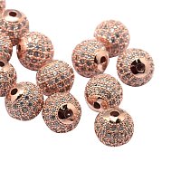NBEADS 10PCS 6mm Rack Plating Brass Cubic Zirconia Round Rose Gold Beads Clear Crystal Cubic Zirconia Round Beads Bracelet Connector Charms Beads for Jewelry Making