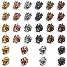 PANDAHALL ELITE Tibetan Style Alloy Beads, Skull, Lead Free & Cadmium Free, Mixed Color, 32pcs/box