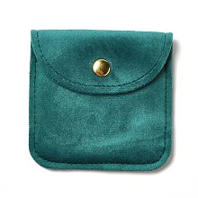 Honeyhandy Velvet Jewelry Storage Pouches, Square Jewelry Bags with Golden Tone Snap Fastener, for Earring, Rings Storage, Teal, 8x8x0.75cm