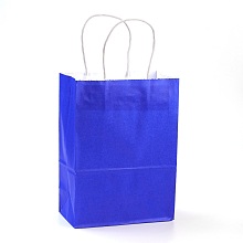 Honeyhandy Pure Color Kraft Paper Bags, Gift Bags, Shopping Bags, with Paper Twine Handles, Rectangle, Blue, 21x15x8cm