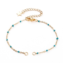 Honeyhandy 304 Stainless Steel Enamel Twisted Chains Bracelet Makings, with Enamel, Lobster Claw Clasps & Jump Rings, Golden, Medium Turquoise, 6-1/4 inch(16~16.5cm)