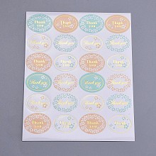 Honeyhandy 1 Inch Thank You Sticker, DIY Label Paster Picture Stickers, Oval with Word Thank You and Flower Pattern, Colorful, Sticker: 35x25mm, about 24pcs/sheet