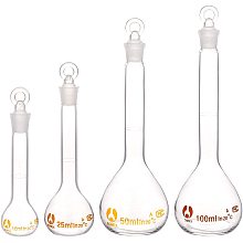 OLYCRAFT 4pcs Volumetric Flask 10ml/25ml/50ml/100ml Volumetric Flask Set with Glass Cap Durability & Chemical Resistance Glass Bottle for Laboratory School Project