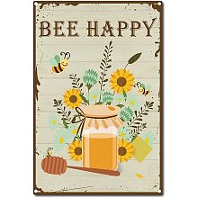 CREATCABIN Retro Vintage Tin Sign Bee Happy Metal Wall Decor Decoration Art Mural for Home Garden Kitchen Bar Pub Living Room Office Garage Poster Plaque 12 x 8inch