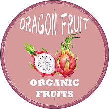 CREATCABIN Metal Tin Signs Funny Round Dragon Fruit Organic Fruits Iron Poster Plaque Painting Tin Sign Vintage for Shop Bar Pub Home Kitchen Coffee Garage Wall Decoration Pink 12inch