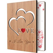 FINGERINSPIRE I Love You Anniversary Card Real Bamboo Wood Greeting Card with Two Hollow Hearts and Engraved Words Design, Handmade Handwritten Card with Envelope for Boyfriend, Girlfriend