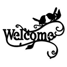 CREATCABIN Welcome Metal Wall Art Birds on Branch Decor Wall Hanging Silhouette Sculpture Ornament Iron Sign for Indoor Outdoor Home Living Room Kitchen Garden Office Decoration Gift Black 12 x 10Inch