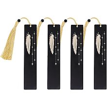 PandaHall Elite 4 Pack Stainless Steel Bookmark, Feather Bookmarks Black Bookmark with Golden Tasse for Book Lovers Book Marks for Teachers Graduation Retirement Birthday Back to School New Year Gifts