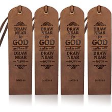 4pcs Leather Bible Bookmarks Christian Bookmarks Cowhide Draw Near to God Text 2×7inch Genuine Leather Page Markers Christma Gift for Men Women Book Reading Bookworm Book Lovers Readers