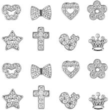 NBEADS 48 Pcs Mixed Shapes Alloy Rhinestone Slide Beads, 8 Types Crystal Crown Heart Butterfly Beads for DIY Craft Bracelet Wristbands Necklace Choker Jewelry Making