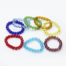 Honeyhandy Round Glass Stretch Bracelets, Mixed Color, 1-5/8 inch~1-3/4 inch(40~45mm), Bead: 8x7mm