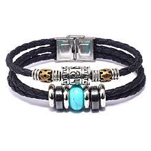 Honeyhandy Leather Multi-strand Bracelets, with Synthetic Turquoise, Synthetic Hematite, Alloy Findings and Stainless Steel Clasps, 8-1/8 inch(20.5cm), 13mm