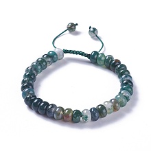 Honeyhandy Adjustable Natural Moss Agate Braided Bead Bracelets, with Nylon Cord, 2 inch~2-1/2 inch(5.2~6.6cm)