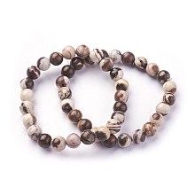 Honeyhandy Natural Zebra Jasper Beads Stretch Bracelets, Round, 2 inch~2-1/8 inch(5.2~5.5cm), Beads: 8~9mm