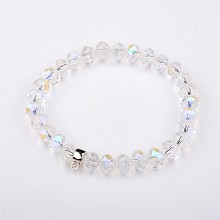 Honeyhandy Glass Rondelle Bead Stretch Bracelets, with Antique Silver Plated Alloy Findings, Clear, 50mm