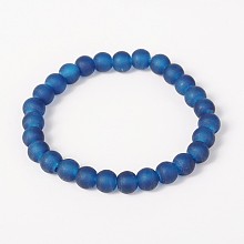 Honeyhandy Stretchy Frosted Glass Beads Kids Bracelets for Children's Day, Royal Blue, 42mm