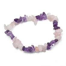 Honeyhandy Chips Gemstone Beaded Stretch Bracelets, Rose Quartz, 50mm