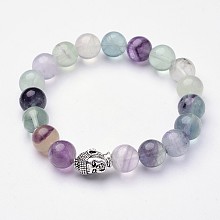 Honeyhandy Natural Fluorite Stretch Bracelets, with Alloy Beads, Buddha, 50mm(2 inch)