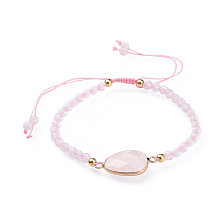 Honeyhandy Adjustable Natural Rose Quartz Braided Bead Bracelets, with Brass Findings, Faceted, 2-1/8 inch(5.4cm)