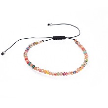 Honeyhandy Adjustable Electroplate Glass Braided Bead Bracelets, with Nylon Thread and 304 Stainless Steel Spacer Beads, Colorful, 1-5/8 inch~3 inch(4.1~7.8cm)