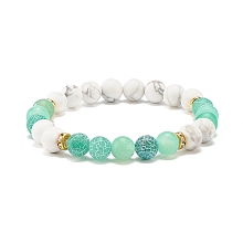 Honeyhandy Natural Weathered Agate(Dyed) & Howlite Round Beaded Stretch Bracelet, Gemstone Jewelry for Women, Medium Aquamarine, Inner Diameter: 2-1/4 inch(5.6cm)