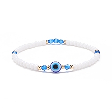 Honeyhandy Resin Evil Eye & Acrylic Beaded Stretch Bracelet for Women, Blue, Inner Diameter: 2-1/8 inch(5.5cm)