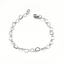 Honeyhandy 304 Stailess Steel Heart Link Bracelets, with Lobster Claw Clasps, Stainless Steel Color, 7-7/8 inch(200mm)