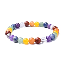 Honeyhandy Mixed Gemstone Stretch Bracelets, Natural & Synthetic, Dyed, Chakra Bracelets, Colorful, 2 inch(50mm)