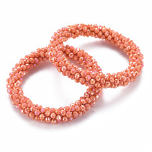 Honeyhandy AB Color Plated Faceted Opaque Glass Beads Stretch Bracelets, Womens Fashion Handmade Jewelry, Coral, Inner Diameter: 1-3/4 inch(4.5cm)