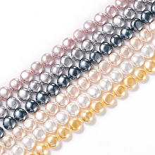 Electroplated Natural Shell Pearl Beads Strands, Polished, Flat Round, Mixed Color, 9.5~10x5~5.5mm, Hole: 1mm, about 41pcs/strand, 16.14 inch(41cm)