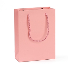 Honeyhandy Kraft Paper Bags, Gift Bags, Shopping Bags, Wedding Bags, Rectangle with Handles, Pink, 20x15.1x6.15cm