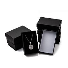 Cardboard Paper Jewelry Set Boxes, with Black Sponge, for Jewelry and Gift, Rectangle, Black, 8x5x2.7cm