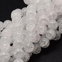 Honeyhandy Crackle Glass Round Beads Strands, White, 10mm, Hole: 1mm, about 40pcs/strand, 15 inch