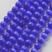 Arricraft Cat Eye Beads, Round, Medium Blue, 10mm, Hole: 0.8mm, about 39pcs/strand, about 15 inches/strand