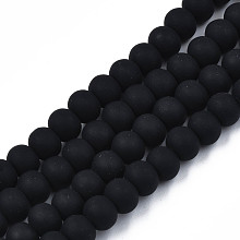 Honeyhandy Handmade Polymer Clay Beads Strands, for DIY Jewelry Crafts Supplies, Round, Black, 7x5.5mm, Hole: 1.6mm, about 69pcs/strand, 15.75 inch~16.14 inch(40~41cm)