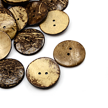 Honeyhandy Coconut Buttons, 2-Hole, Flat Round, Coconut Brown, 51x6mm, Hole: 4mm