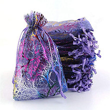 Honeyhandy Rectangle Printed Organza Drawstring Bags, Colorful Coral Pattern, Medium Slate Blue, 9x7cm