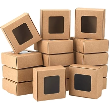 BENECREAT 28 Packs 3.4x3.4x1.4Inches Kraft Paper Box with Clear Windows, Paper Gift Box Jewelry Boxes for Party Favor Treats Bakery Packaging