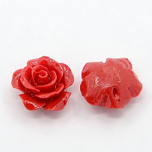 Honeyhandy Synthetic Coral 3D Flower Rose Beads, Dyed, Red, 14x8mm, Hole: 1~1.4mm