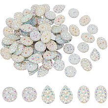 FINGERINSPIRE 90Pcs 3 Styles Mixed Shinny Colors Resin Druzy Cabochons Bottom Silver Plated Flat Back Dome Cabochons for Jewelry Making DIY Craft (Half Round & Teardrop & Oval)