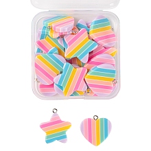 ARRICRAFT 20Pcs 2 Styles Rainbow Resin Pendants, Star & Heart, with Platinum Plated Iron Peg Bails, Colorful, 10pcs/style