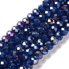 Baking Electroplate Glass Beads Strands, AB Color, Faceted, Round, Royal Blue, 10x8mm, Hole: 1mm, about 63~65pcs/strand, 18.90''(48~50cm)