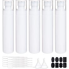 BENECREAT 6 Packs 3.4oz Fine Mist Spray Bottle Refillable Cosmetic Spray Bottle for Skincare Makeup Lotion Perfume Essential Oil, 4PCS Plastic Pipette, 2PCS Plastic Funnels, 1 Sheet Label