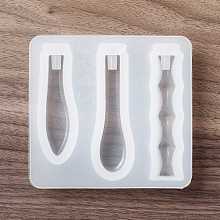 Honeyhandy DIY Drop & Bamboo Stick Handle Silicone Molds, Resin Casting Molds, For UV Resin, Epoxy Resin Mini Cutlery Craft Making, White, 101x108x17.5mm, Hole: 5mm, Inner Diameter: 68~82x14~21mm