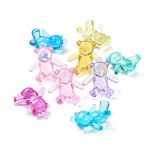 Honeyhandy Acrylic Transparent Pendants, Decorate Accessories, Bear, Mixed Color, 38x35x15mm, Hole: 3mm, about 94~100pcs/bag