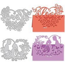 GLOBLELAND 2Pcs Love Heart Metal Cutting Dies Wedding Rose Butterfly Die Cuts for DIY Scrapbooking Wedding Birthday Valentine's Day Cards Making Album Envelope Decoration,Matte Platinum