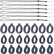 GORGECRAFT 42PCS Black Anti-Lost Necklace Lanyard Set Including 6PCS Anti-Loss Pendant Strap String Holder with 36PCS Silicone Rubber Rings for Key Chains Outdoor Activities, 16&18&20mm